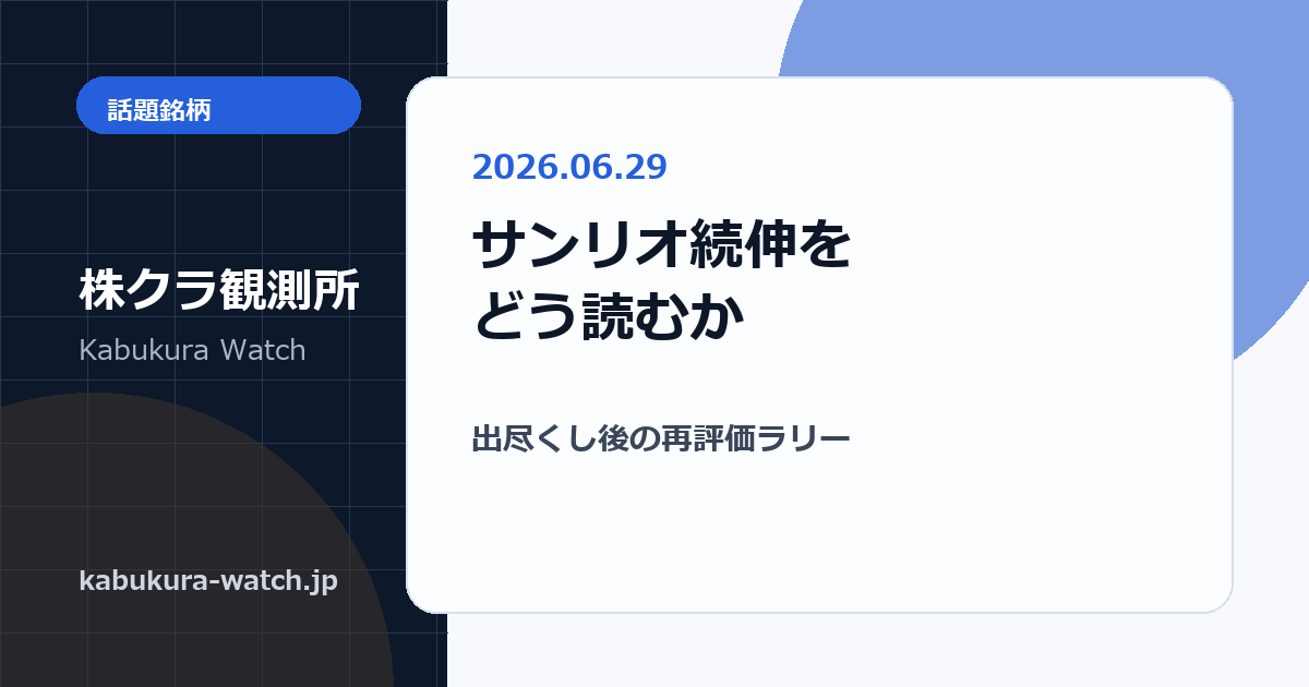 2026年6月29日のサンリオの値動き（決算後の出尽くしから3日続伸）を中立に整理する記事のイメージ図